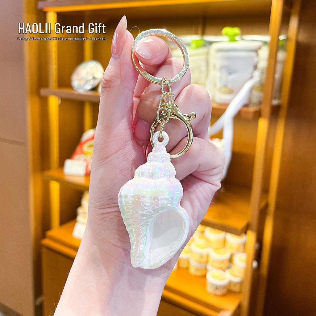 Acrylic Colorful Spiral Conch Shell Keychain Pendant
