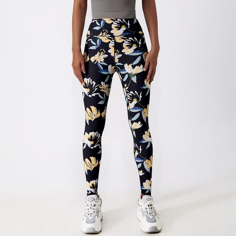 Floral High-Waist Tapered Yoga Pants with Stretch Double Extra Large
