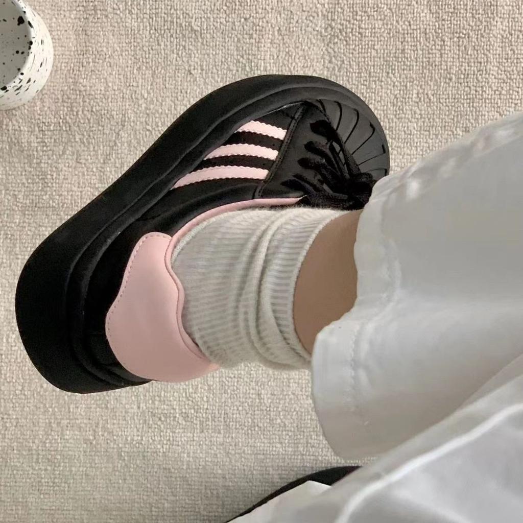 Shell big head doll board shoes three bars thick sole spring and autumn black panda casual explosion muffin white shoes