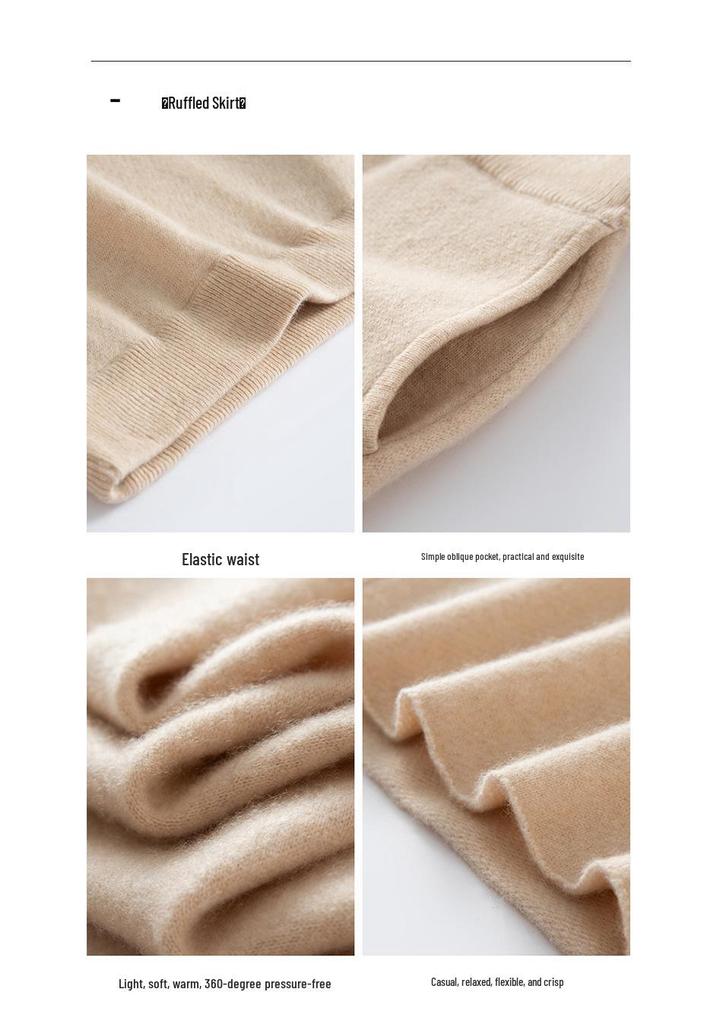 2025 Autumn/Winter Women's Cashmere Round Neck Loose Top and Skirt Set
