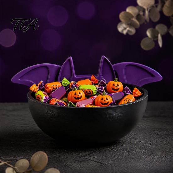 Dark Theme Tableware Halloween Candy Bowl, Black Bat Shaped Ceramic Dish, Large Resin Serving Tray Gothic Style Snack for Snacks And Treats, Tabletop