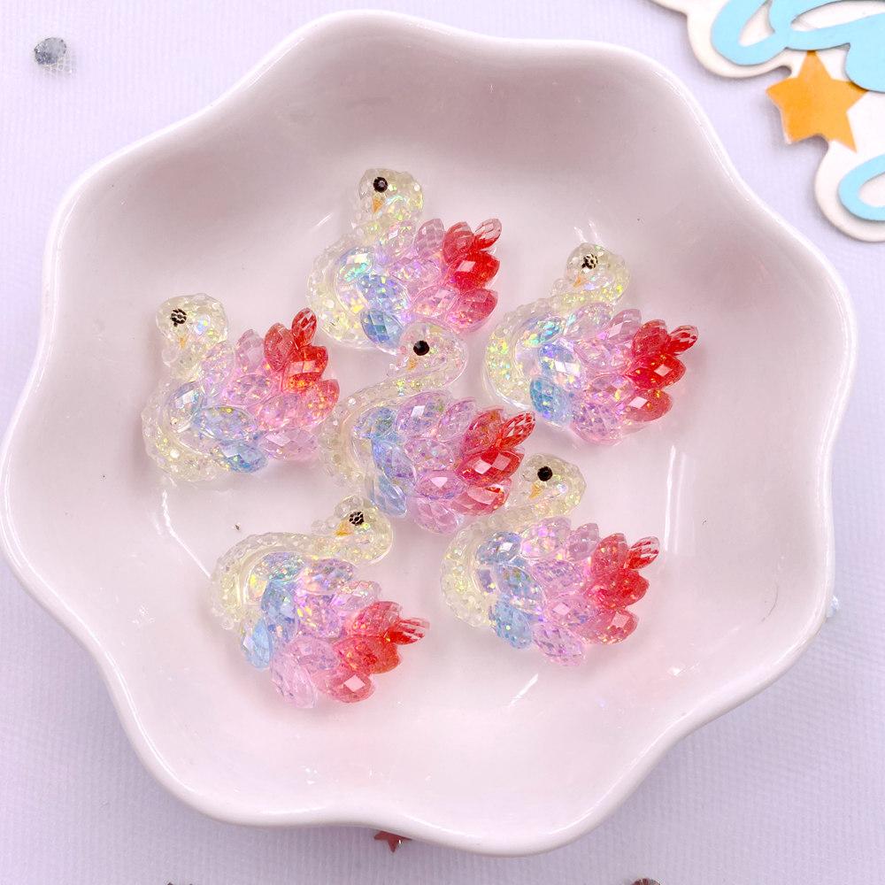 10PCS Resin Colorful Glitter Cartoon Crystal Balloon Bear Rabbit Swan Heart Flower Figurine Flat Back Scrapbook DIY Crafts Decor