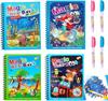 Magic Water Drawing Books Set for Kids, 4-Pack Reusable Coloring Books with Water Pens, Ocean and Space Themed Educational Activity Books