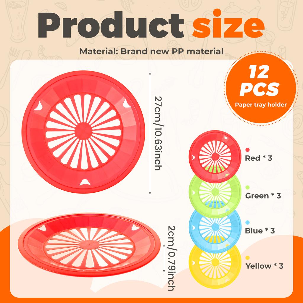 12 Pcs Paper Plate Holders 10 Inch Reusable Plastic Round Paper Plate Dispenser with Snap in Grooves 4 Bright Colors for Party