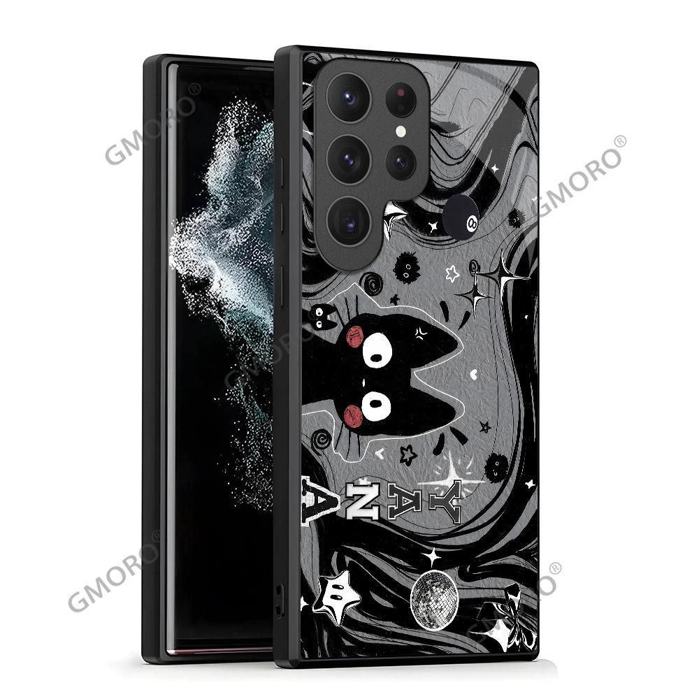 Stylish cute cat suitable for Samsung A51 mobile phone case S25ULtra glass A71 protective case S23Plu hard case