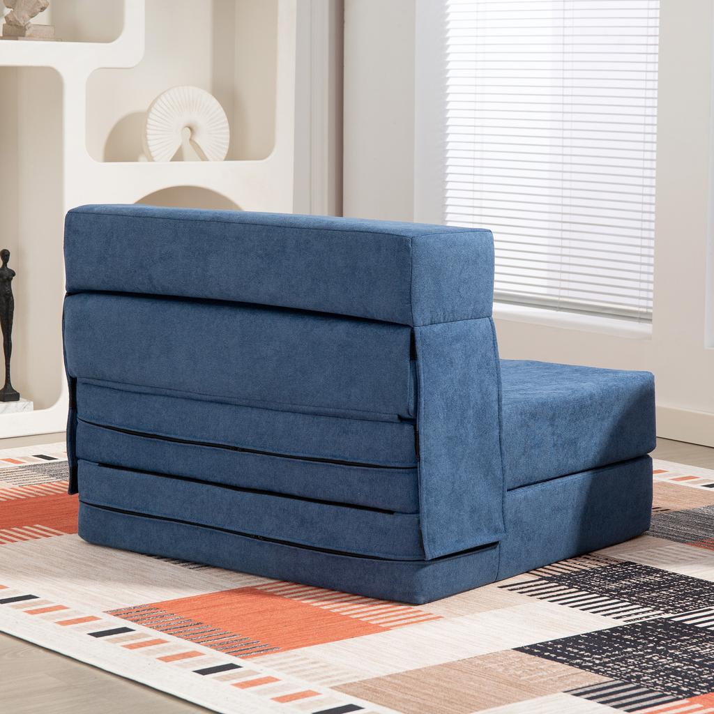 Floor Sofa, Upholstered Couch, Convertible into Mattress, Foam, Cushion, Dark Blue