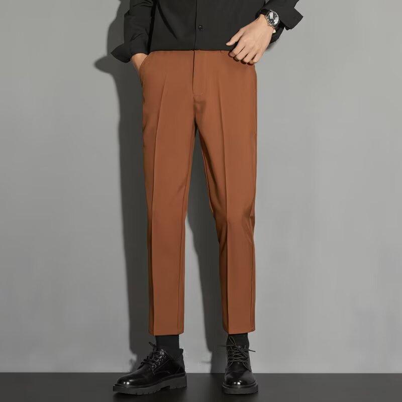 Men's Slim Straight Anti-Wrinkle Business Casual Black Nine-Point Suit Trousers