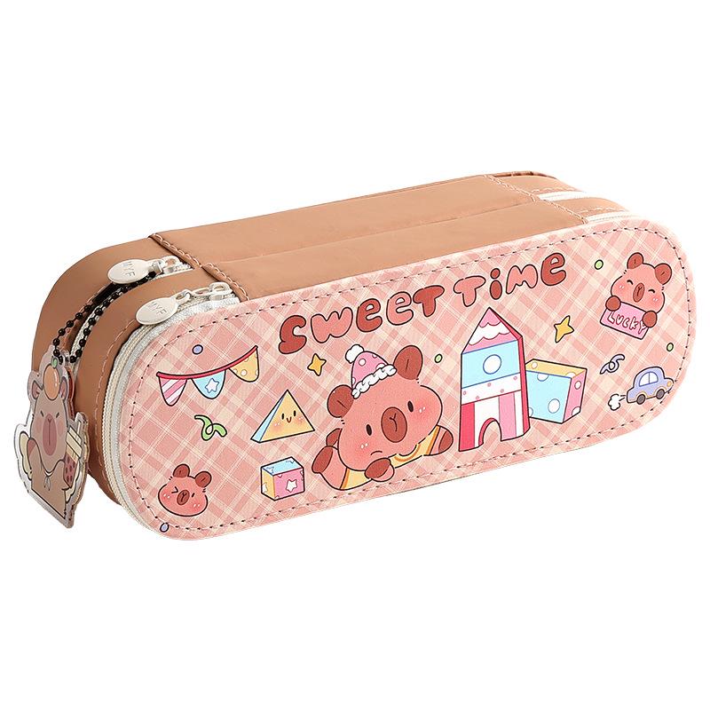Capybara Kids' Large Capacity Pencil Case - Cute Double Layer for Boys & Girls in Primary School