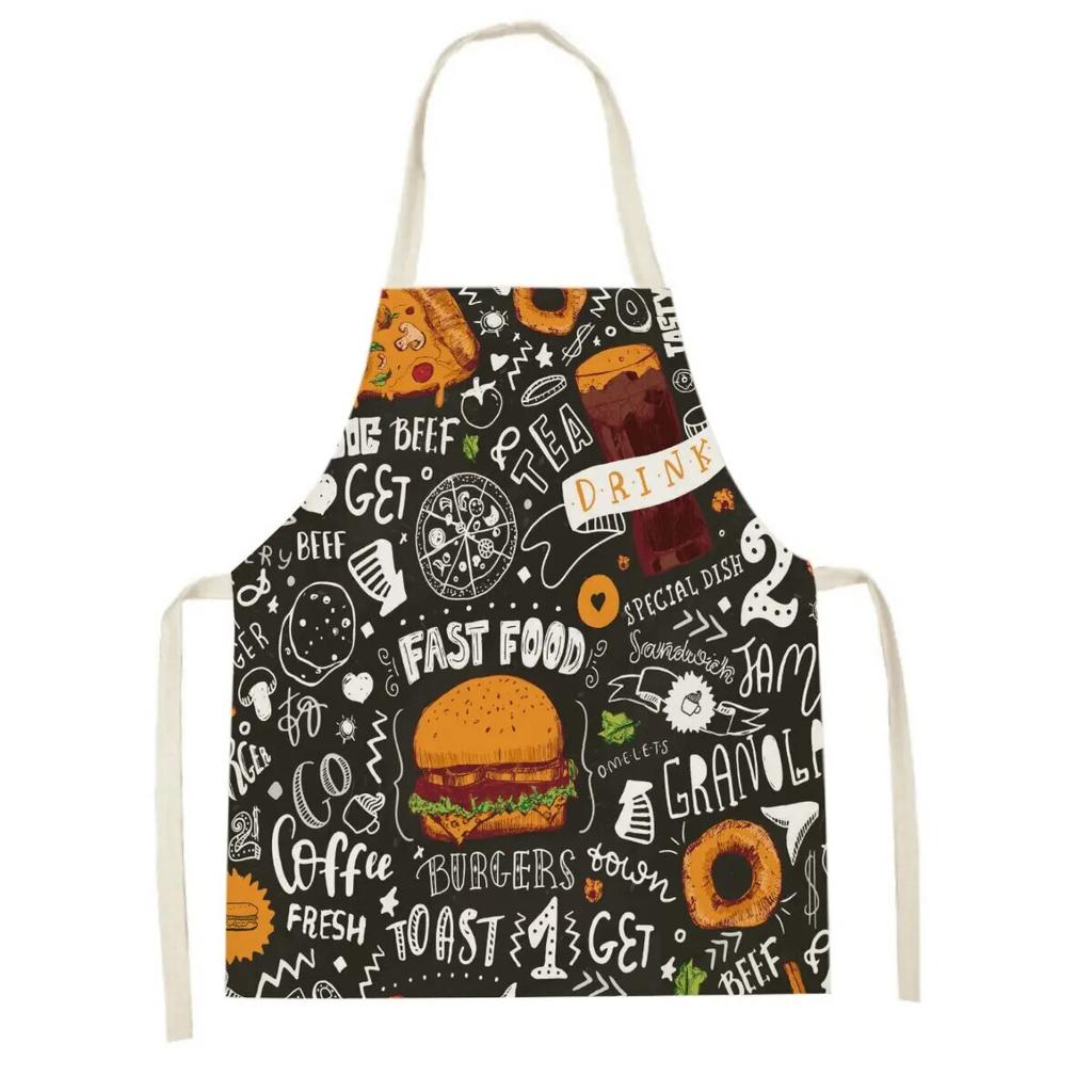 Avocado Burger Pattern Apron Cotton Linen Ladies Home Cooking Cleaning Barbecue Apron Restaurant Sleeveless Apron