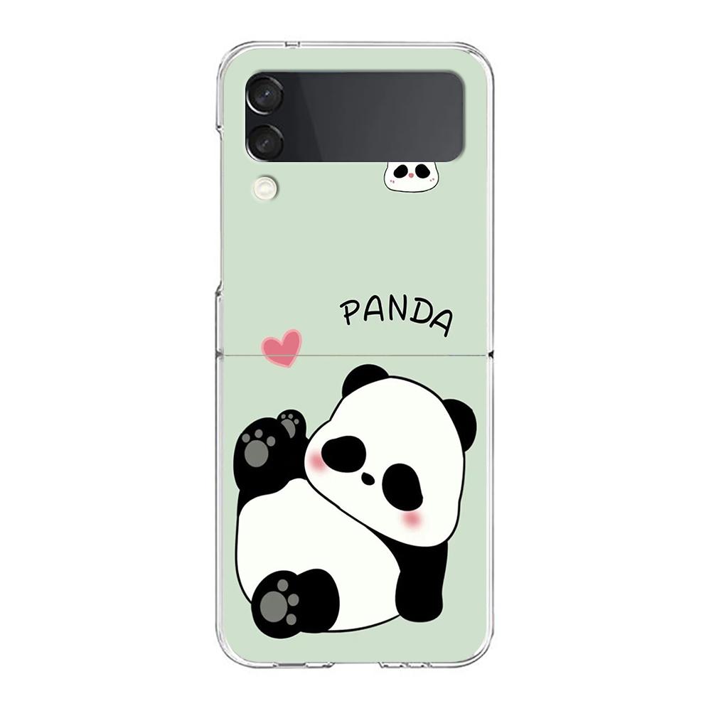 Phone Case For Samsung Galaxy Z Flip 3 4 5 Hard Folding Clear PC Bumper For Samsung Z Flip 6 Back Cover Cartoon panda