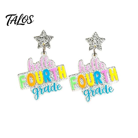Trendy Acrylic Dangle Earrings 1 Pair Colorful Letter Drop for Women, Glitter Funny First Unique Student Accessories Day of School Earring,