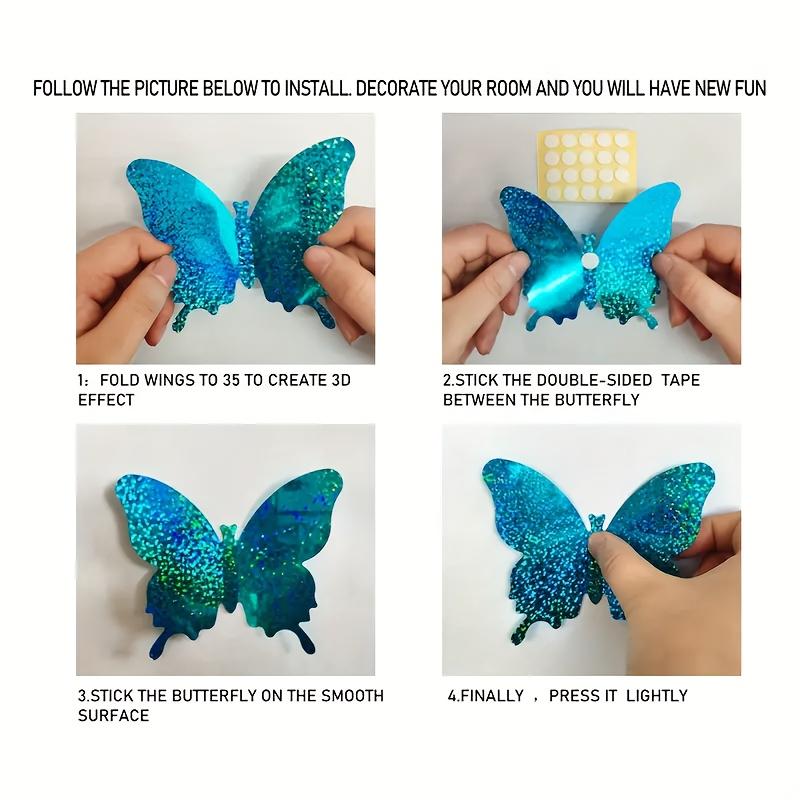 12Pcs/Set 3D Flash Color Butterfly Stickers Home Decor & DIY Wall Art for Window Wall Gold Silver Red Blue Wall Stickers