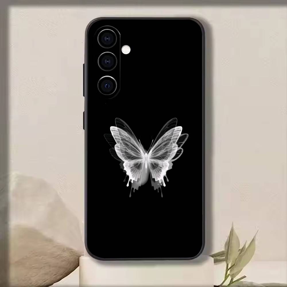White Butterfly   Phone Case For Samsung Galaxy A73,A72,A71,A70,A53,A52,A51,Others Soft Black Cover