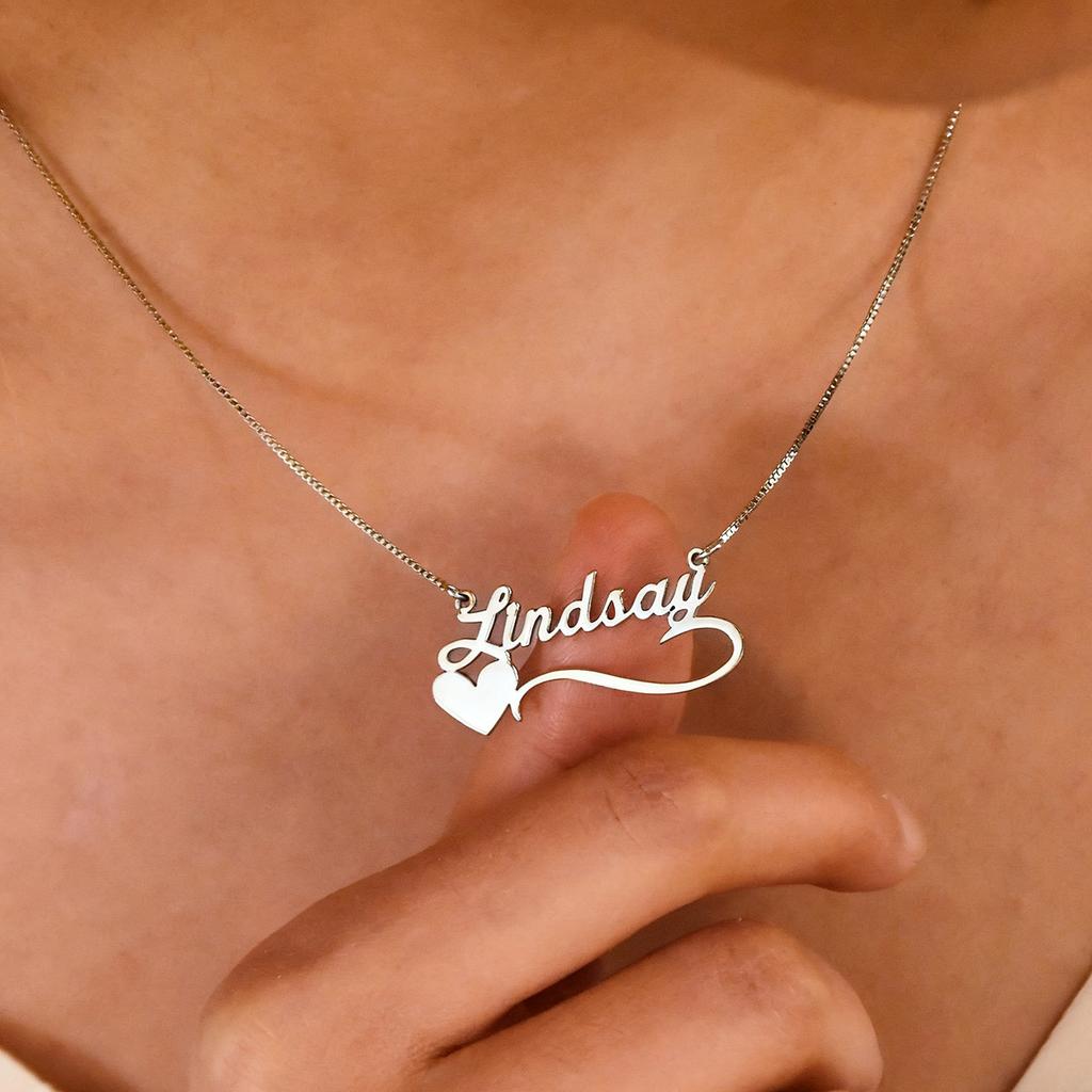 Personalised Name Necklace With Heart Engraved Heart Necklace Heart Name Necklace Custom Heart Necklace Mothers Day Gift