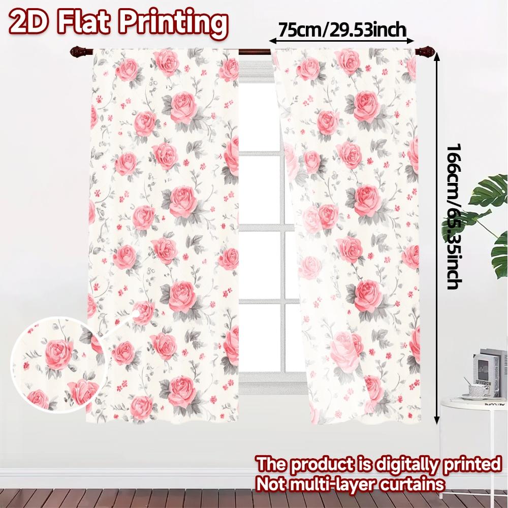 Set Of 2 Flat Printing Curtains Without Rod Floral Pattern Roses Ramadan Holiday Versatile Polyester Fabric Curtain Made
