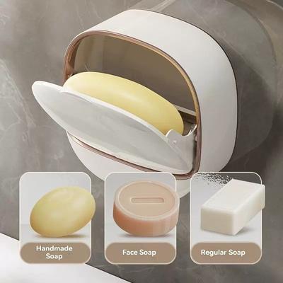 Light Luxury Non Perforated Wall Mounted Soap Box, Bathroom And Toilet With Lid For Draining, Household Moisture-Proof Storage Soap Shelf Artifact