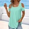 Women's Fashion Casual Summer Spring Solid Color Print Short Sleeve Square Collar Blouses & Shirts