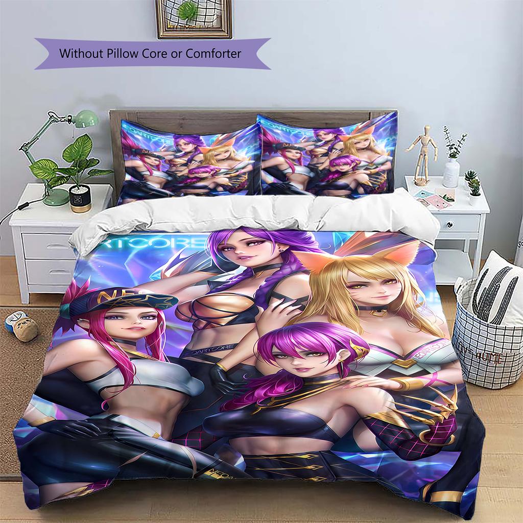 KDA Pattern Bedding Quilt Set Quilt Cover Pillowcase Home Decoration Gift (1 * duvet cover + 2 * pillowcase, without core)