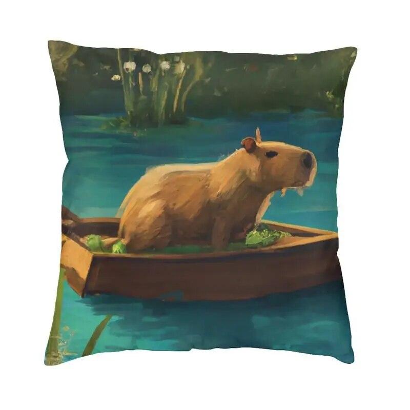 Capybara Try Eating Cushion Cover Nordic Pillow  for Car Sofa Printed
