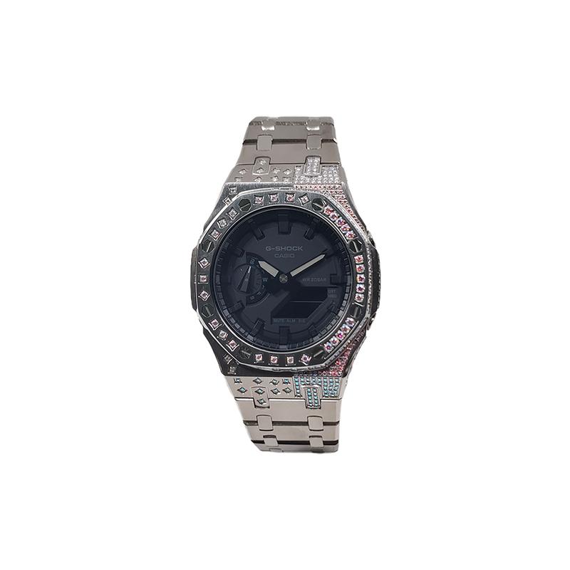 CASIO Customized watch modified series silver star diamond case fashion trend waterproof 200 meters GA-2100-7A7 modified-A GA-2100-7A-MiCaiZuanBiaoKe