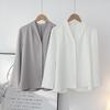 Camicetta da Donna Professionale Grigio Bianco a Scollo a V a Manica Lunga Autunnale
