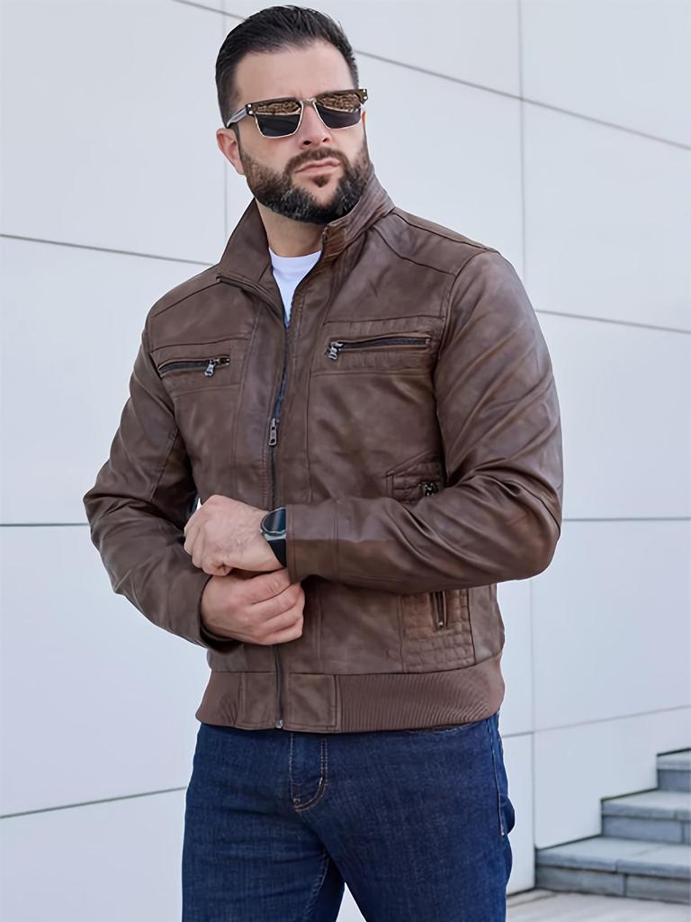 Men's Plus Size PU Leather Motorcycle Jacket with Detachable Hood and Fleece Lining - European & American Trend