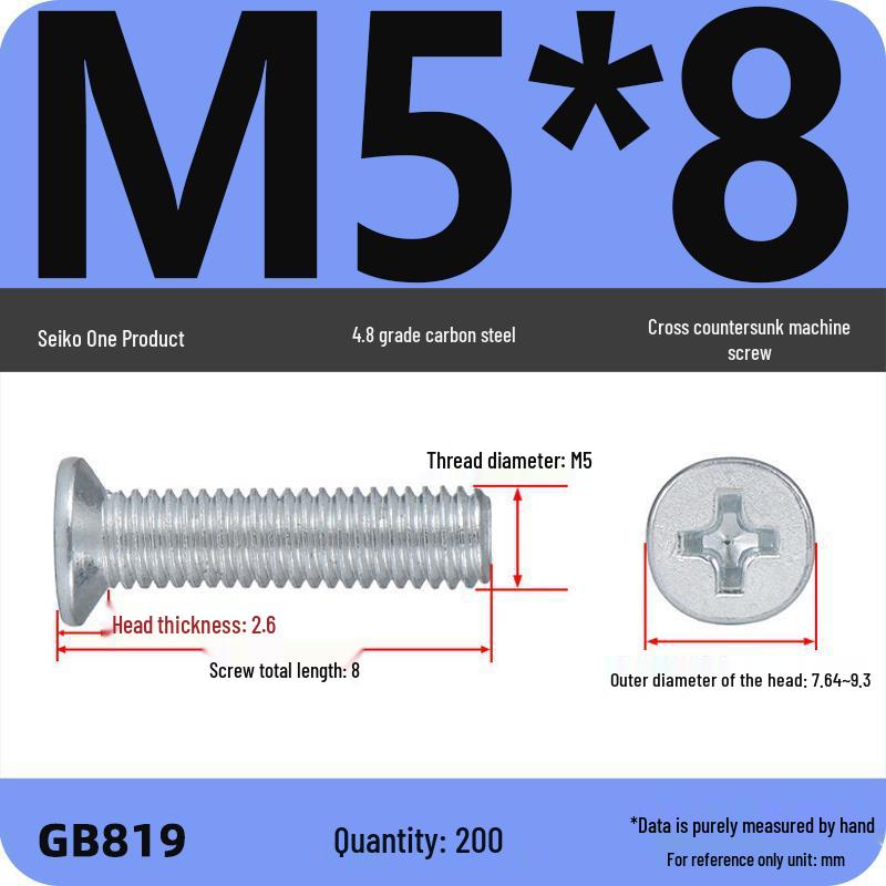GB819 Zinc-Plated Carbon Steel Phillips Countersunk Screws: M2-M10