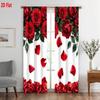 Red Rose Petal Curtains Floral Print Sheer Drapes Romantic Window Bedroom Living Room Made Of Polyester Area Treatment