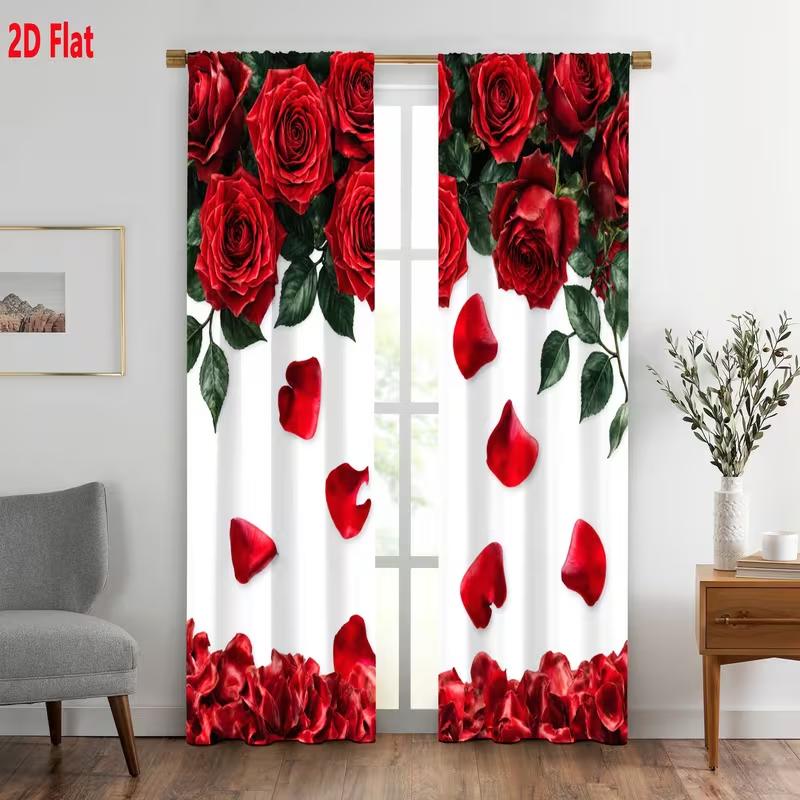 Red Rose Petal Curtains Floral Print Sheer Drapes Romantic Window Bedroom Living Room Made Of Polyester Area Treatment