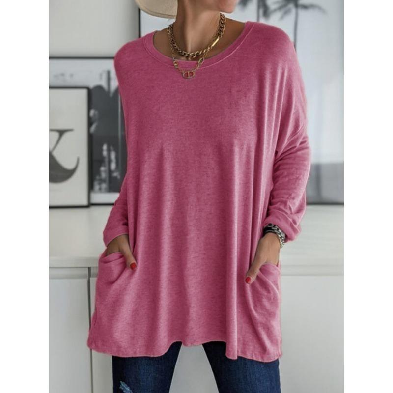 

Round Neck Long Sleeved Loose Casual Women s T-shirt XXL