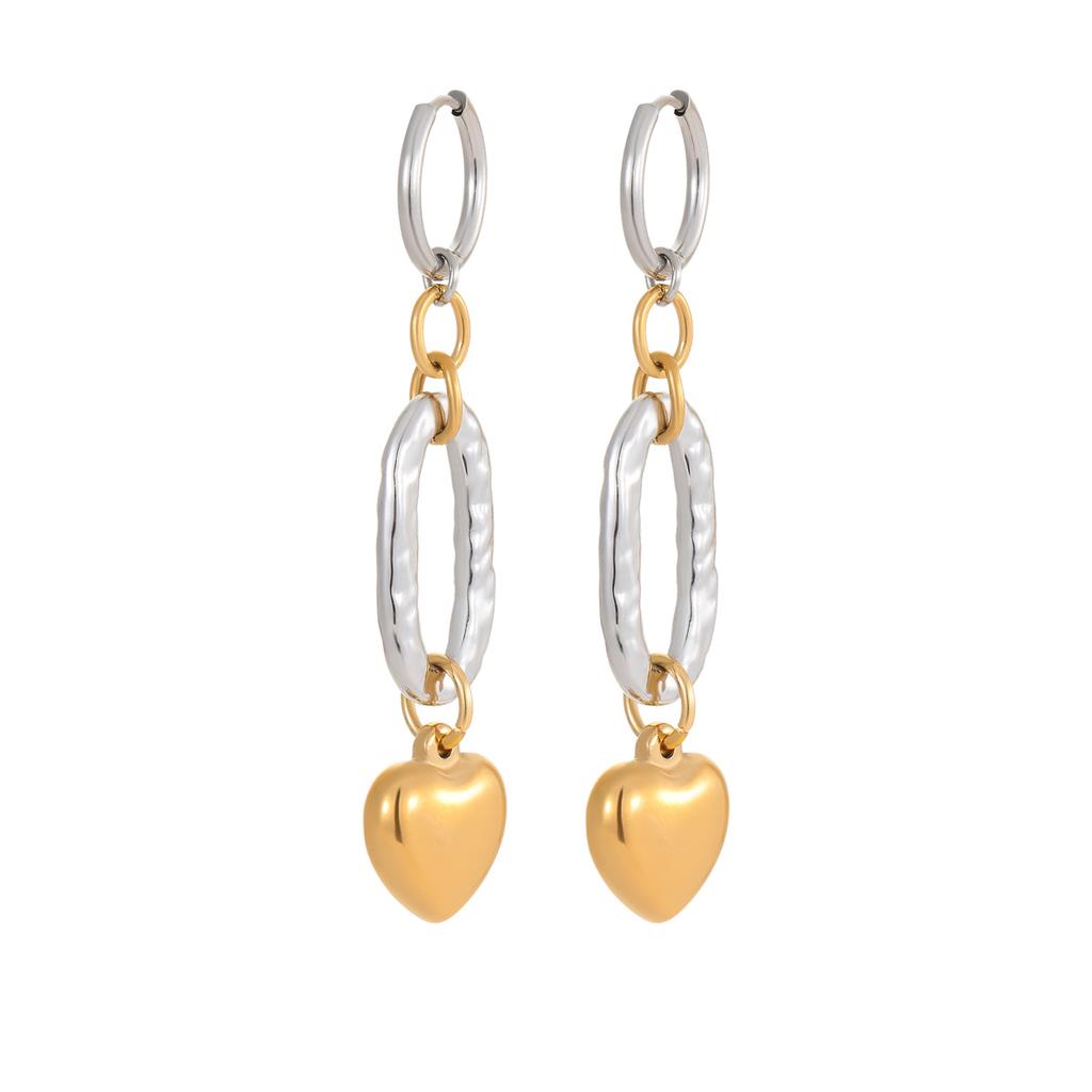GEMCHIC Women's Two-Tone Heart Drop Earrings, Stainless Steel Gold Plated Geometric Dangle Jewelry