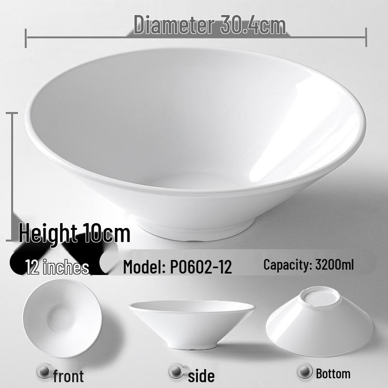 A5 White Melamine Noodle Bowl for Commercial Use – Porcelain-Style Spicy Hot Pot and Wonton Bowl