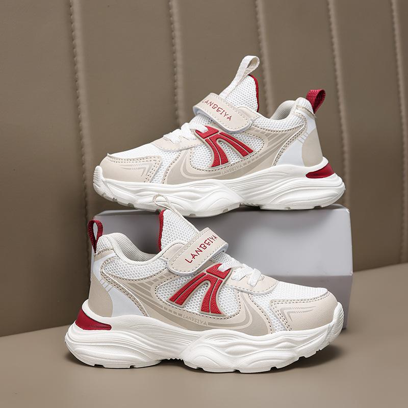 2025 New Boys Sneakers Mesh Breathable Lightweight Velcro Soft Sole Students Middle School Elementary School Students