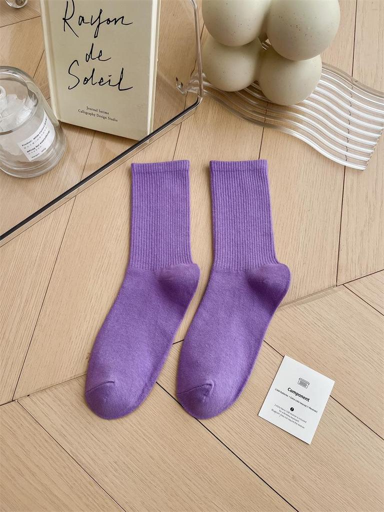 Women's Colorful Mid-Tube Socks In Violet, Orange, Rose, and Red for Modern Dance with Shark Print