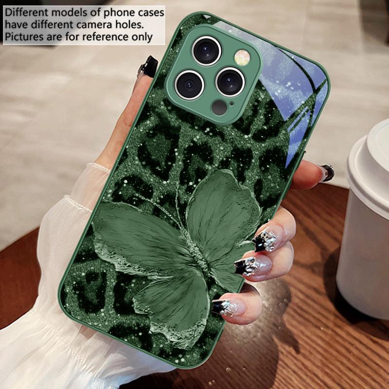 Leopard Purple Butterfly For IPhone 16 Pro Max 15 Pro 14 13 12 Mini 11 XS M ax XR 7 8 Plu SE 2022 Tempered Glass Phone Case