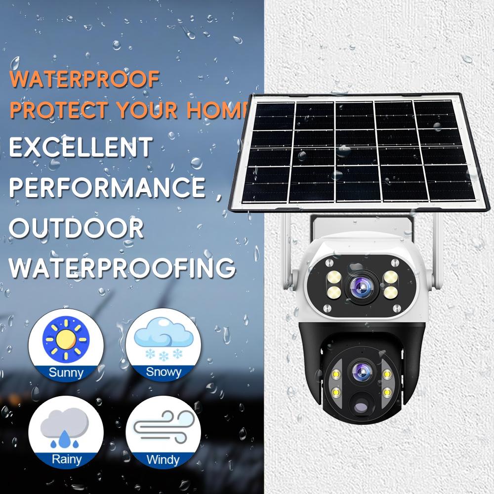 V380 Outdoor Home Garden Monitoring Dual Lens Full Color Night Vision 4G/Wifi Remote Solar Camera