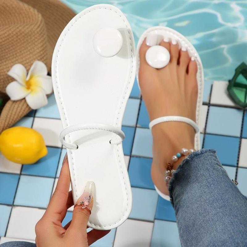 Fashion Large Size Slipper Women's Fashion Round Head Round Mouth Pinch Toe Thin Belt Matching Color Soft Sole Non-slip Flat Shoes