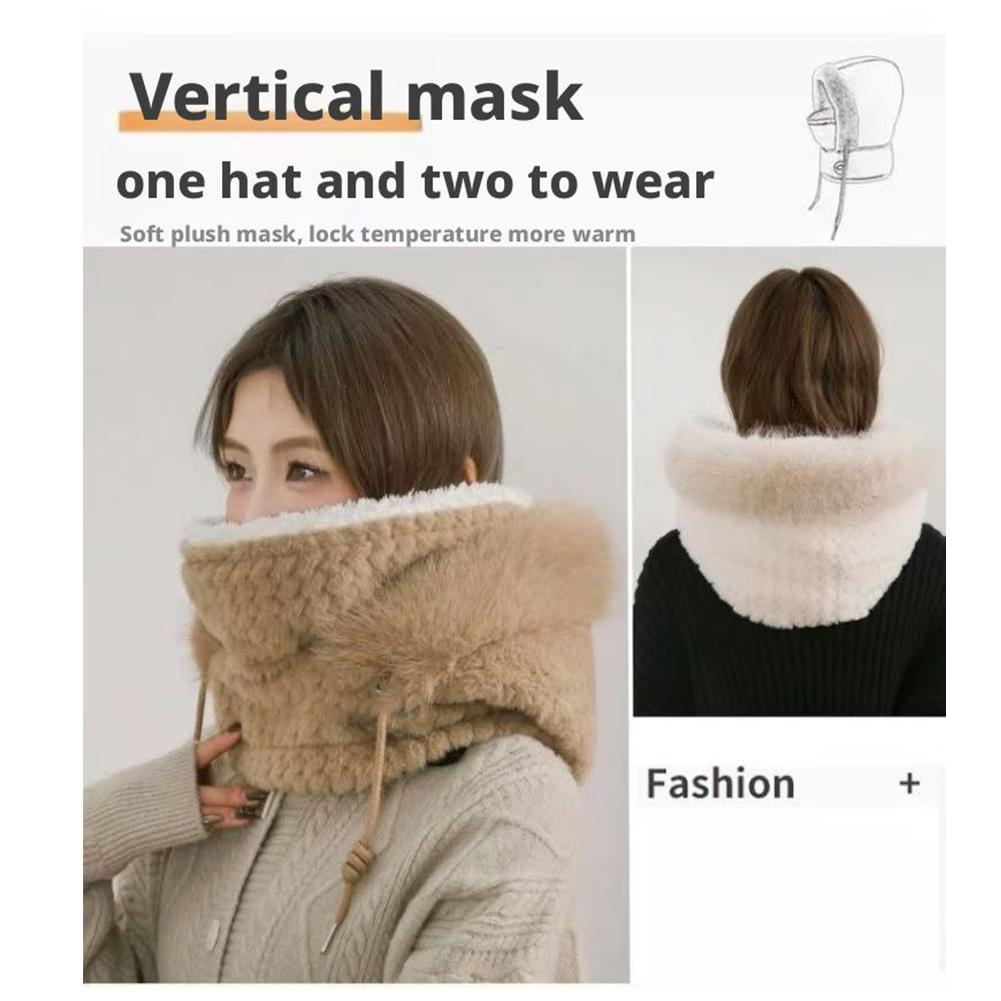 Muffole Ispessite per Ciclismo con Cappello Intrecciato in Peluche, Cappuccio Antivento per Ciclismo, Protezione Auricolare Calda Ispessita Maschera Antifreddo Invernale