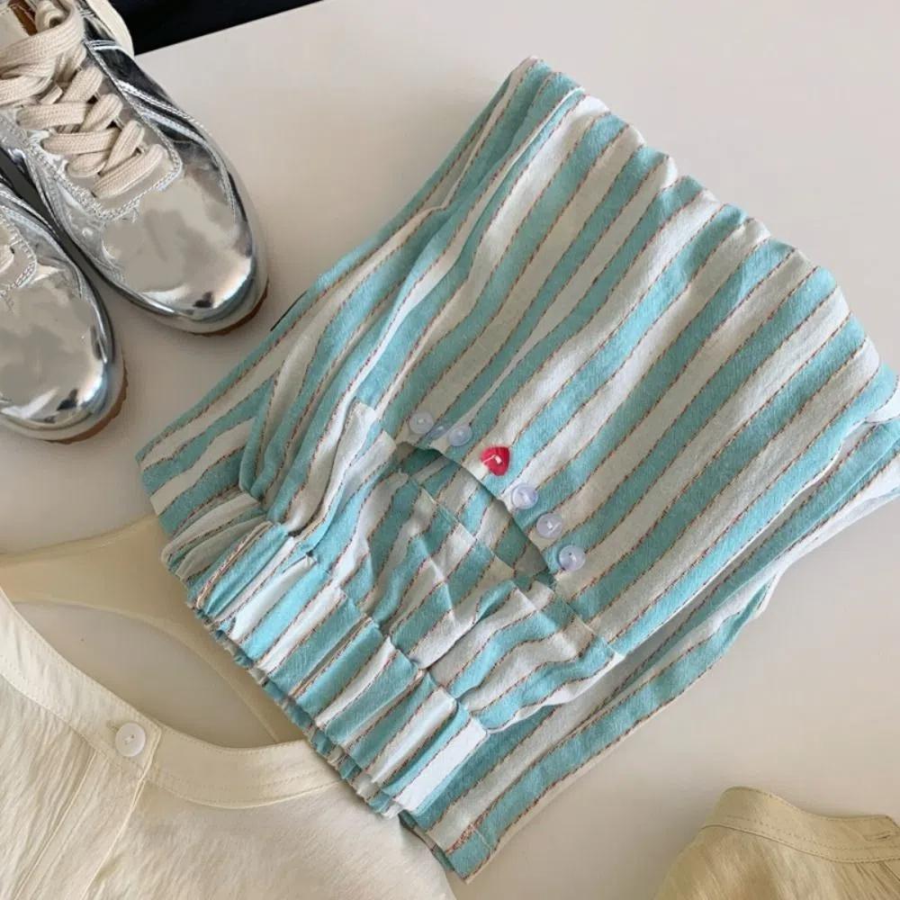 Loose Wide Leg Pants Chic Straight Leg Pants Sweet Casual Stripe Long Pants  Women