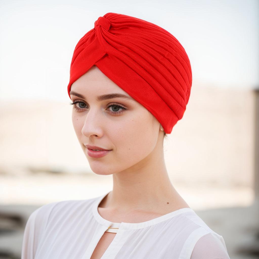European & American Pleated Hijab and Watermelon Turban