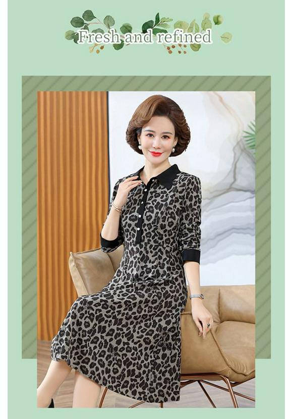 Elegant Leopard Print Dress 2023: Stylish Spring & Autumn Wear for Middle-aged Women