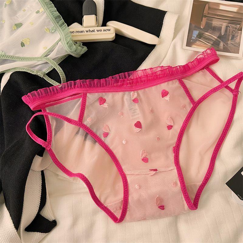 Sweet Style Hollow Out Sexy Underwear for Women In Summer Thin Mesh Low Waist Embroidered Triangle for Women