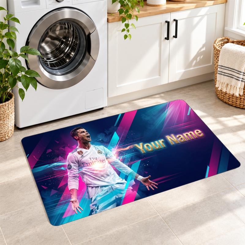 Cristiano Ronaldo Custom Name Flannel Rug Kitchen Mat Non Slip Floor Carpet Personalized Home Decor
