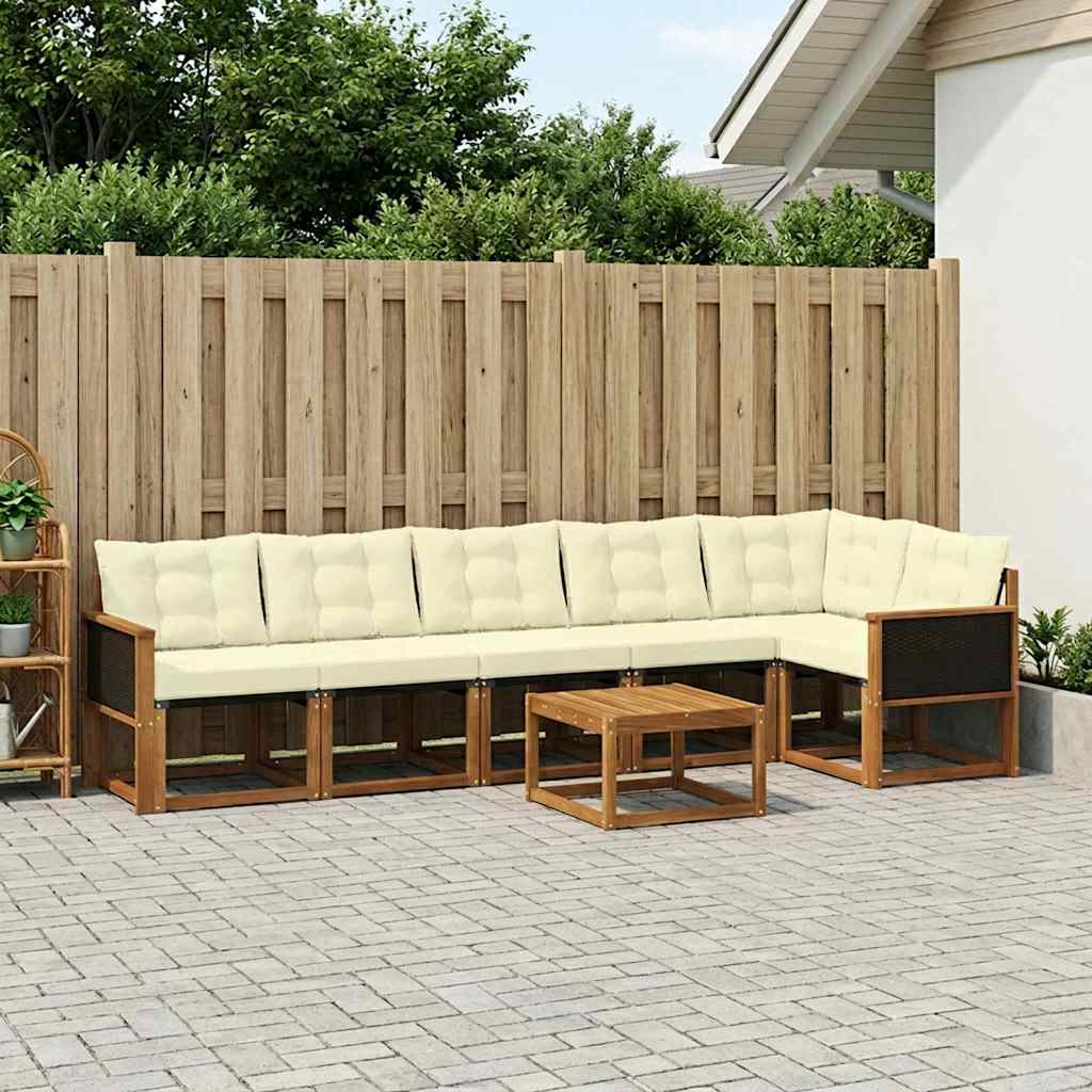 Outdoor Sofa Set with Cushions 7 pcs Natural and Cream