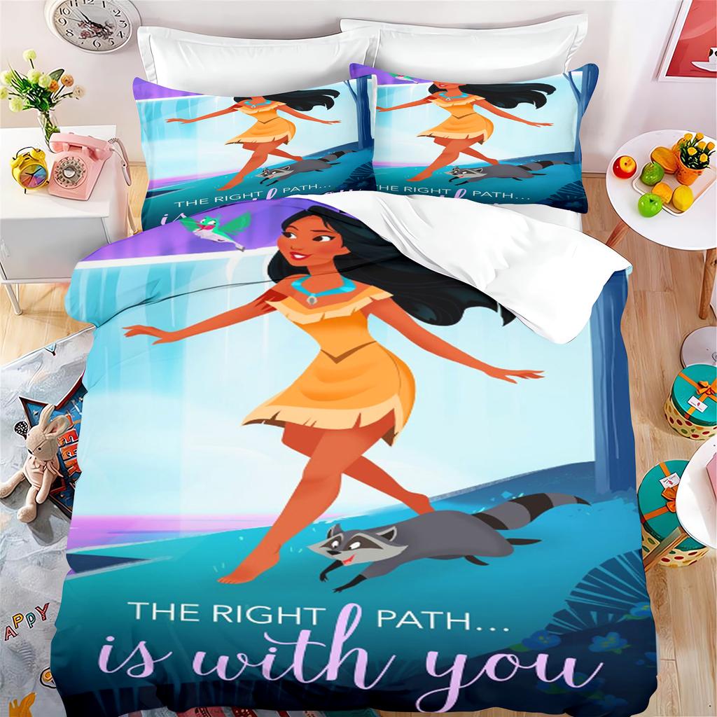 Pocahontas Fairytale Princess Cute Printed Bedding, Anime Cartoon Quilt Cover,  Polyester, Skin Friendly, Breathable