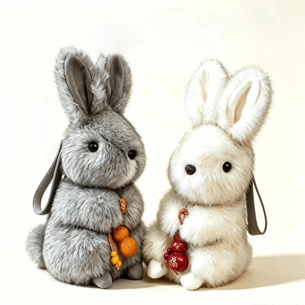 Plush Squirrel Plush Rabbit Keychain Fluffy Plush Bunny Bag Pendant Car Key Ring