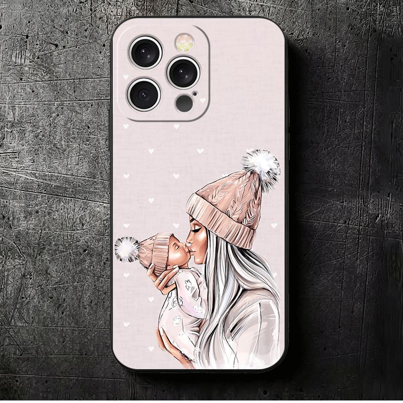 

Mom Baby Girls Theme Soft Phone Case for iPhone 16 16E 17 Air 15 Pro Max 14 Plus 13 Mini 11 12 7 Black Cover Back Shell iPhone 14 Plus