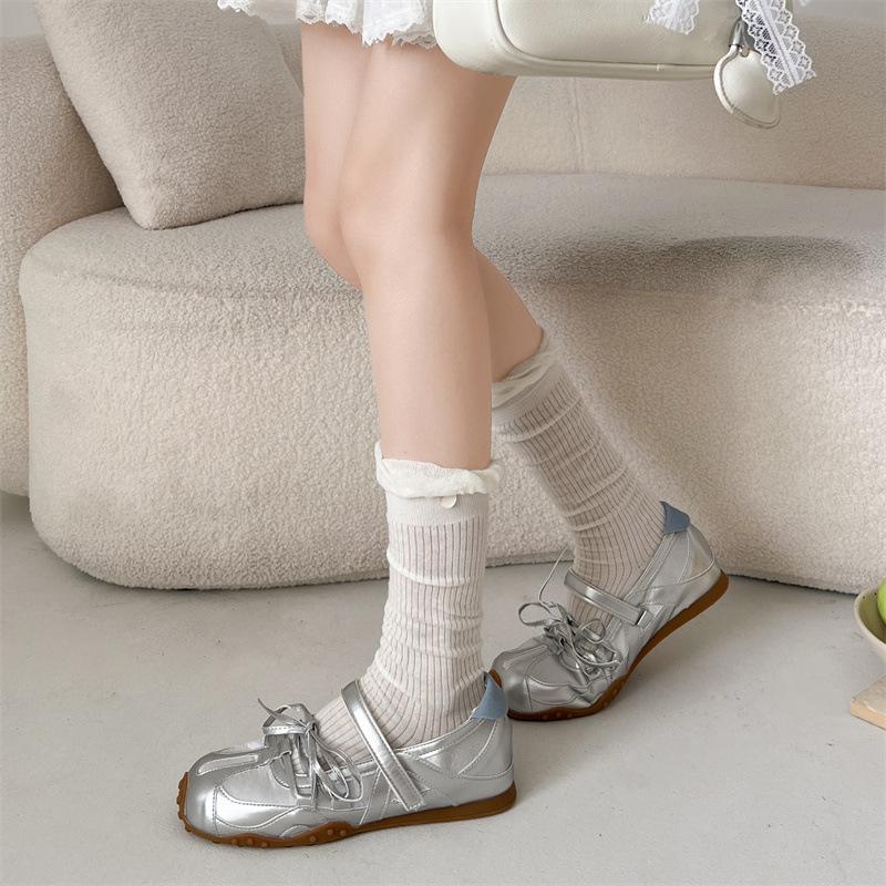 Silver retro flat bottom shallow mouth inner height increase German training shoes women's summer 2025 new ballet Mary Jane single shoes
