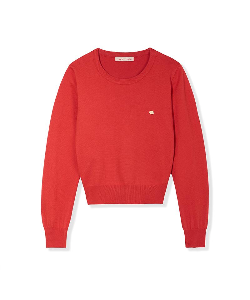 Nodeuyuumeon Basic Crew Neck Round Knit [Red]