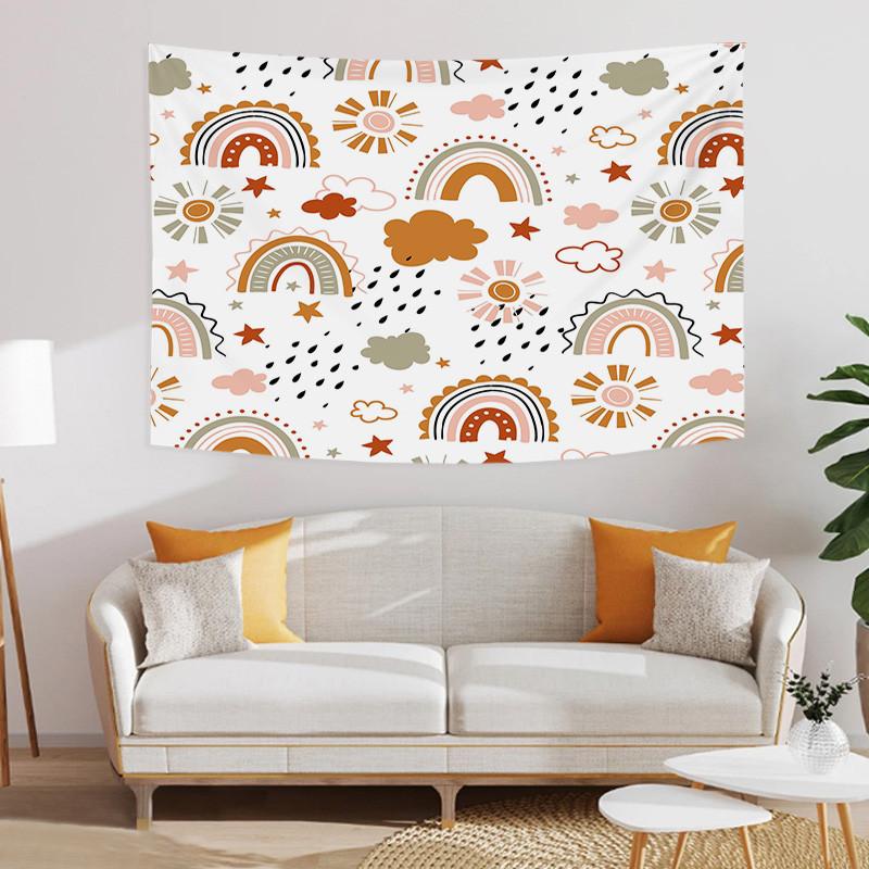 Cartoon Rainbow Unicorn Tapestry Cute Doodle Printed Pattern Polyester Tapestry Wall Hanging Tapestries for Bedroom Dorm Decor